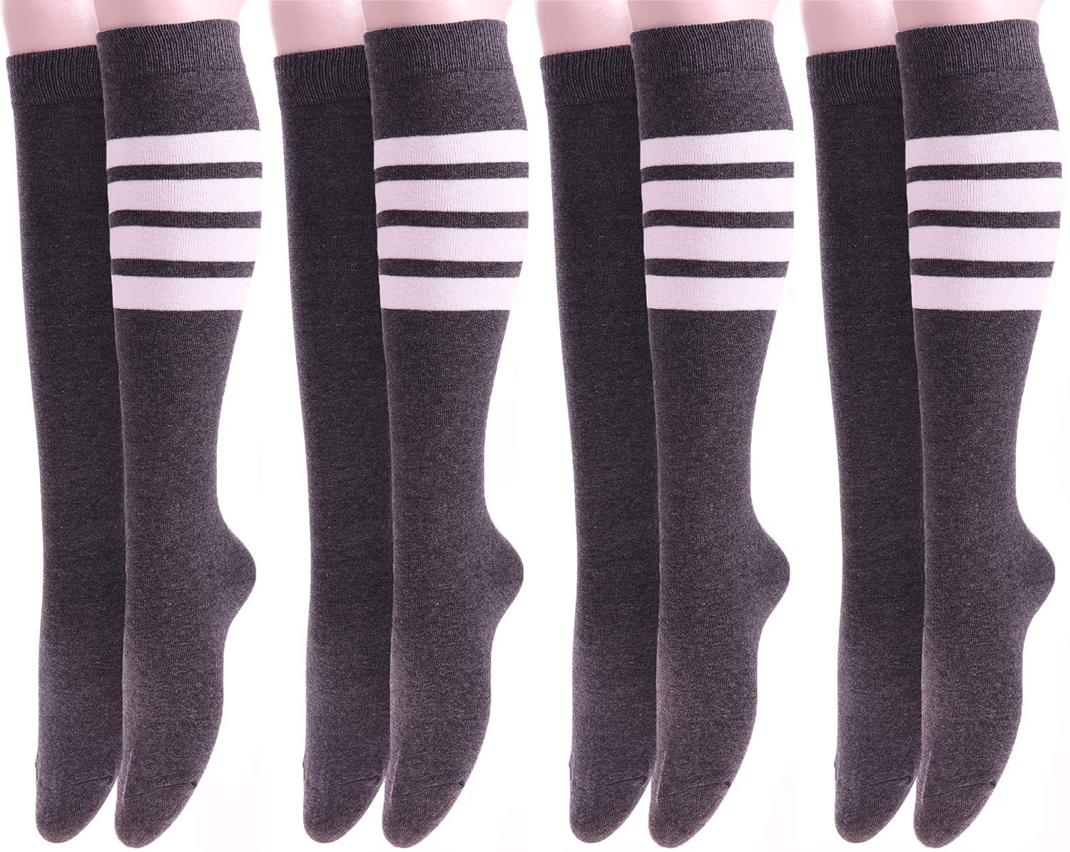 Anchovy Women Stripe Knee High Socks 4 Pack Casual Cotton Stockings Tube Socks 5-9 G-22