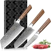 NANFANG BROTHERS 3PCS VG10 Damascus Chef Knife Set, Japanese Style Gift Box | VG10 Damascus 67-Layer Steel with 60&plusmn;2 HRC. Japanese Style Ultra-Sharp Blades Presented in an Elegant Gift Box