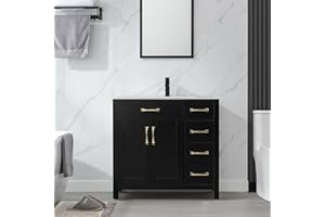 LUCKWIND 36" Bathroom Vanity with Sink Combo, Modern Bathroom Storage Cabinet with Ceramic Sink, Include Matte Black Faucet, 2 Doors & 3 Drawers Without Mirror, Black
