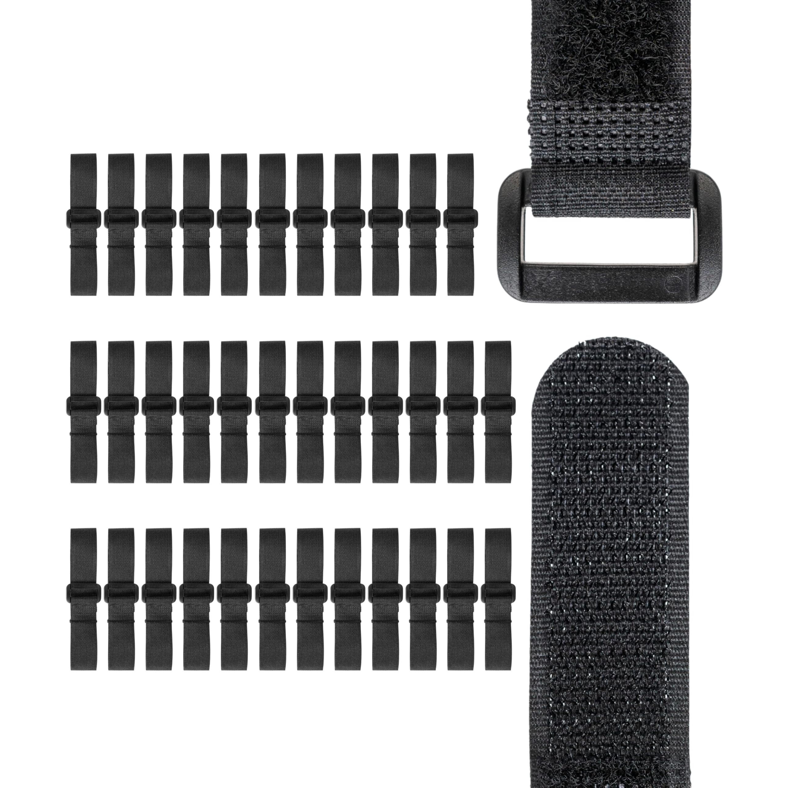 Hook Loop Cable Ties with Buckle, 35 Pack, Five Size Set, in Black, Nylon Cable Hook Loop, Buckle Nylon Tape, reclosable Organiser Set, Latch Ties Black Fastener, clamp Rope Strap