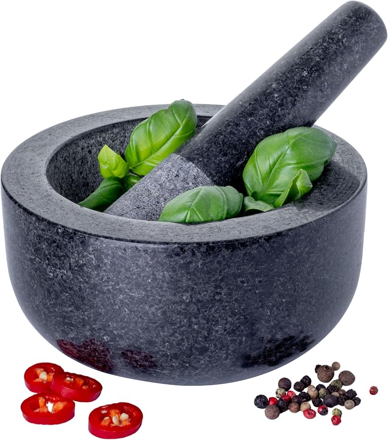 Homiu Pestle And Mortar Set Granite Large 16cm Diameter Grinder Spice Herb