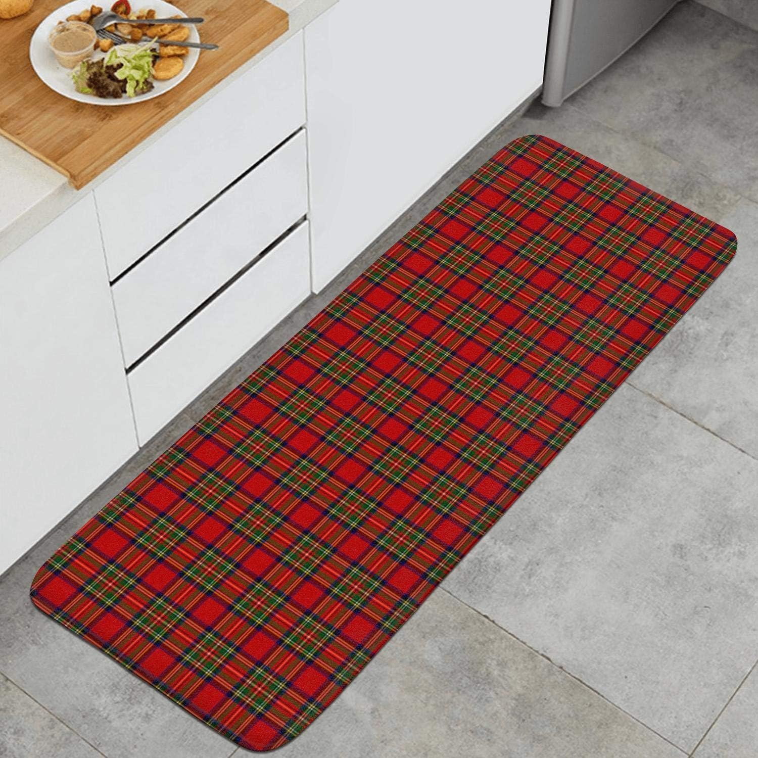 Amazon.com: FANNERG Non Slip Kitchen Rugs,Plaid Printing Delicate Red
