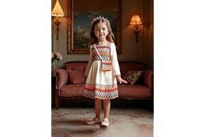 Girls Long Sleeve Dress with Matching Bag Boho Style Ethnic Print Outfit for Toddlers 4-8Y