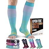 Doctor's Select 3 Pairs Copper Toeless Compression Socks Women & Men - 20-30 mmHg Open Toe Compression Socks Knee High Women
