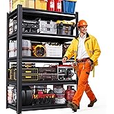 FFVVGH 5-Tier 72”H Garage Shelving, Adjustable Garage Shelves, Heavy Duty Storage Shelves, Garage Shelf for Tool Organization, Storage Shelves for Basement, Warehouse, Black (72''H×35.4''W×16''D)