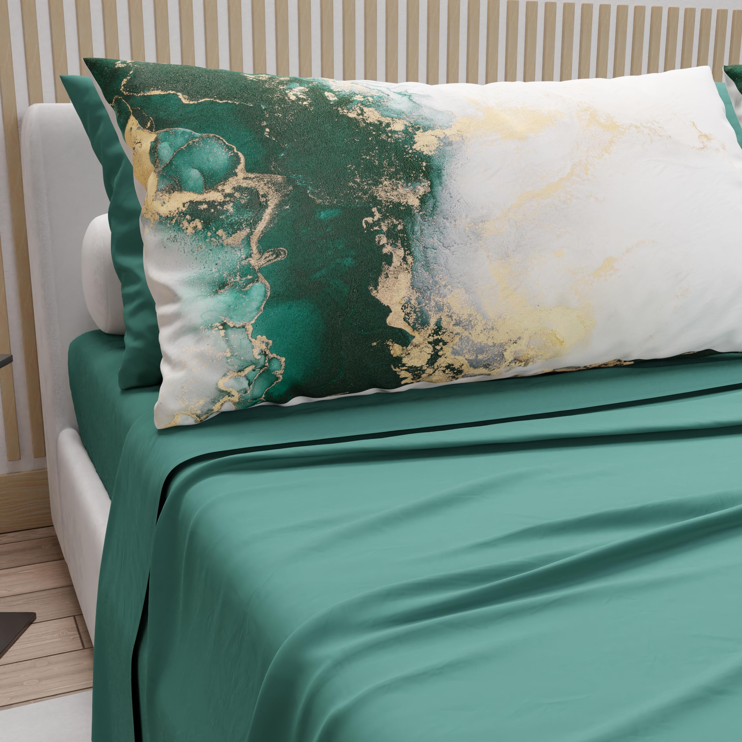 PETTI Artigiani Italiani - Cotton Sheets with Pillowcases in Digital Print, Pizza and a Half Bed Set, Teal Blue, 100% Made in Italy