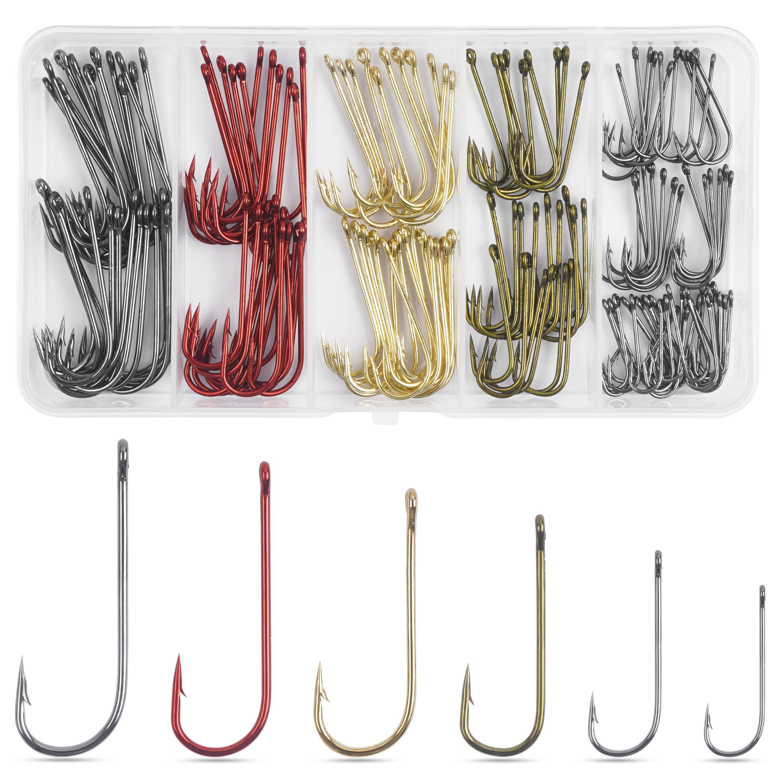 150pcs Aberdeen Fishing Hooks Kit Long Shank Aberdeen Hooks Assorted Small Size Sharpened Live Bait Fishing Hook Set for Saltwater Freshwater Bass Catfish Trout Crappie Panfish
