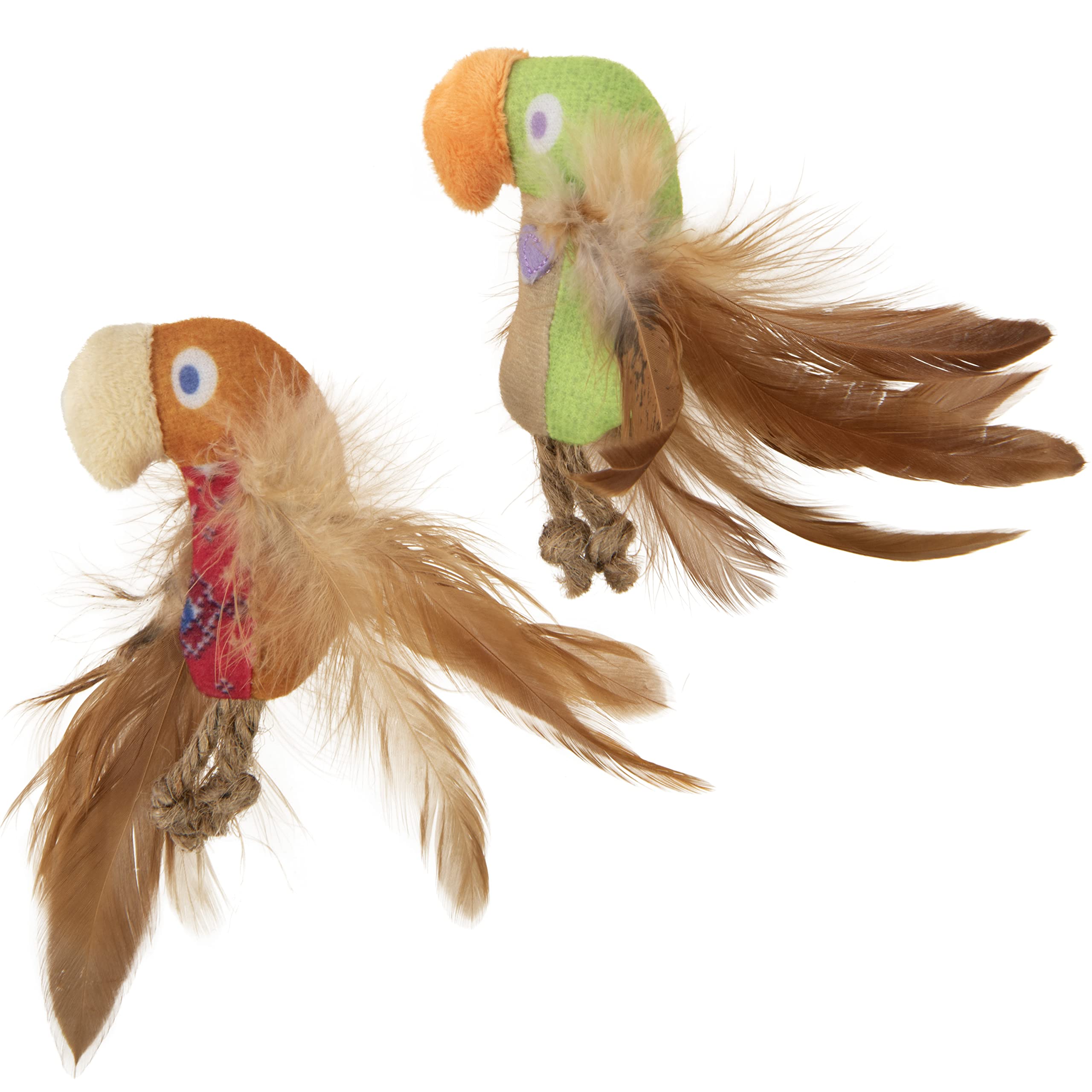 Photo 1 of ****SINGLE TOY**** SmartyKat Instincts 2-Pack HappyNip Love Mates Feather Birds Plush Cat Toys, Contains Catnip & Silvervine - Orange/Green, 2-Pack
