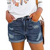 CHICZONE Womens Mid-High Rise Ripped Jean Shorts Distressed Stretchy Denim Shorts