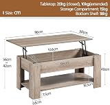 Yaheetech Lift Up Coffee Table with Hidden Storage Gray view 3