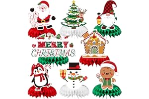 JULMELON Christmas Table Decorations Honeycomb Centerpieces,8 PCS 3D Double Side Xmas Holidays Table Centerpieces Cute Santa Snowman Table Toppers Decor for Christmas Party Supplies