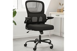 Soohow Ergonomic Home Office Chair, Mesh Desk Chair with Lumbar Support, Comfy Computer Desk Chair with Flip Armrest Rolling Wheels, Black.