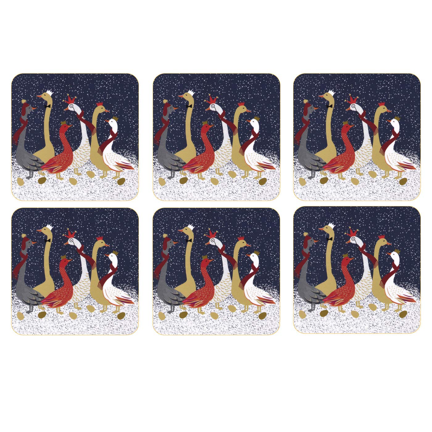Sara Miller for Portmeirion, Geese Coasters Set of 6 Boxed Set, Blue/Gold