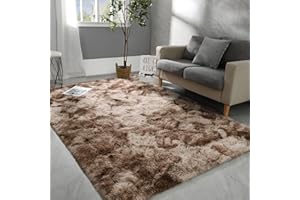 Hutha 4x6 Large Area Rugs for Living Room, Super Soft Fluffy Modern Bedroom Rug, Tie-Dyed Brown Indoor Shag Fuzzy Carpets for Girls Kids Nursery Room Home Decor