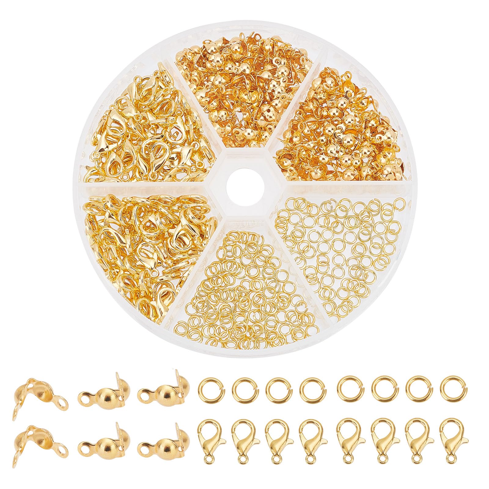 Photo 1 of PH PandaHall 500pcs Jewelry Making Accessory Set 200pcs 4mm 21 Guage Open Jump Ring 100pcs 12x6mm Lobster Claw Clasp 200pcs 7mm Bead Tips Knot Covers for Earring Bracelet Jewelry Making, Gold