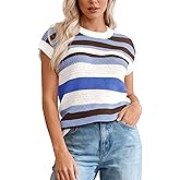 dowerme Womens Spring Tank Tops 2026 Cute Cap Sleeve Crewneck Color Block Crochet Sweater Vest Striped Summer Outfits