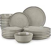 vancasso ANYA 18 Pieces Plates and Bowls Set, Stone Grey Dinnerware Sets, Reactive Glaze Dishes Set for 6, Ceramic Dishware Sets Kitchen Dinner Set, Microwave & Dishwasher Safe