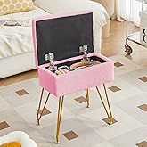 Alessing Vanity Stool Chair Ottoman with Storage, Sherpa Vanity Chair for Makeup Room, Rectangle Vanity Stools with Metal Legs, Soft Makeup Stool Footrest Footstools for Bedroom Living Room, Pink