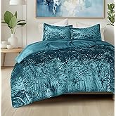 Comfort Spaces Juliette Luxe Comforter Set Velvet Lush with Soft Brushed Microfiber Reverse, All Season Cozy Velvet Bedding Sets, Fluffy Comforter Bed Set, Matching Sham, Teal King 3 Piece