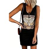 NITRFLA Women's Ribbed Tank Mini Dress Nashville Music City Dress Country Music V Neck Henley Beach Sleeveless Dress