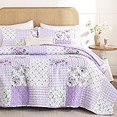 YIKUSH Quilt Sets Queen Size Floral Quilt Set 3 Pieces Bedding Set Bedspreads Purple Comforter Blanket with 2 Pillow Cases- Ultra Soft Floral Coverlet with Printed Pattern 90in.x 90in