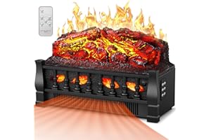 Joy Pebble Electric Fireplace Insert Log Heater 21",750W/1500W Adjustable 5 Flame Brightness,5 Speed Mode,Fireplace Insert with Realistic Ember Bed and Traditional Brown Log,Remote Control