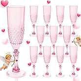 LEYIQU Plastic Champagne Flutes, Champagne Glasses Bulk, Reusable Unbreakable Acrylic Wine Glasses Goblets for Valentine’s Day Weddings Bachelor Parties Toasting (12, Pink)