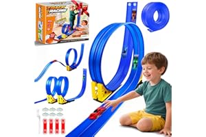 Nicmore Flexible Race Track Toy Set: 15ft DIY Bendable Ramp with Suction Cups – Portable Roll-Up Car Track for Kids Compatible with 1:64 Diecast Cars – Birthday Christmas for Boys Girls Ages 3+