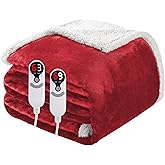 Electric Heated Blanket Queen Size 84"x90", Soft Flannel with Dual Controllers & Overheat Protection, 9 Adjustable Heat Settings & 10-Hour Auto-Off Timer, Fast Heating for Winter Comfort, Red