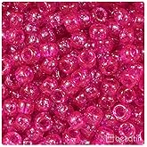 BeadTin Bright Pink Sparkle 9mm Barrel Plastic Pony Beads (500pcs)