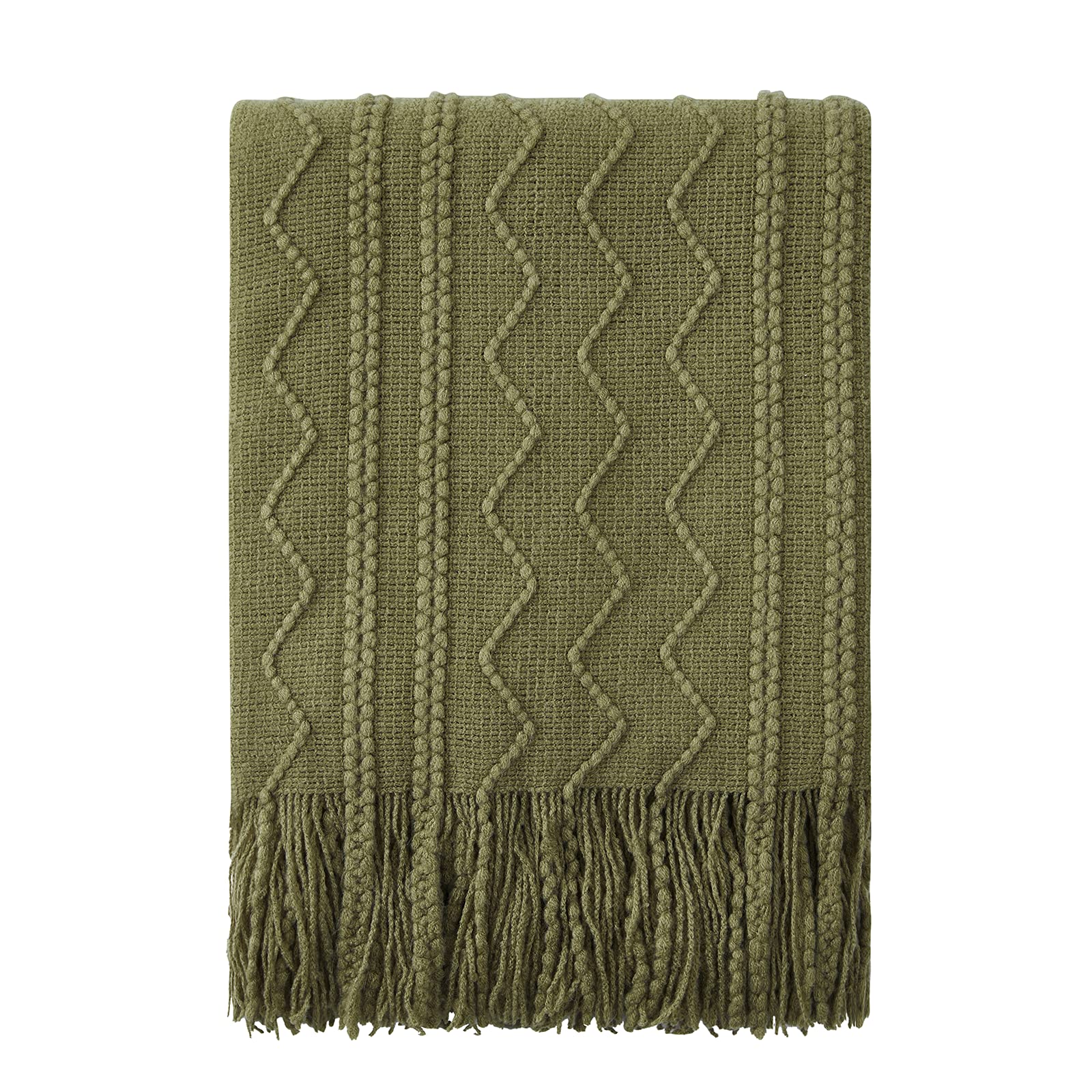 BOURINA Textured Solid Soft Sofa Throw Couch Cover Knitted Decorative Blanket,Olive, 127x152cm — image 1