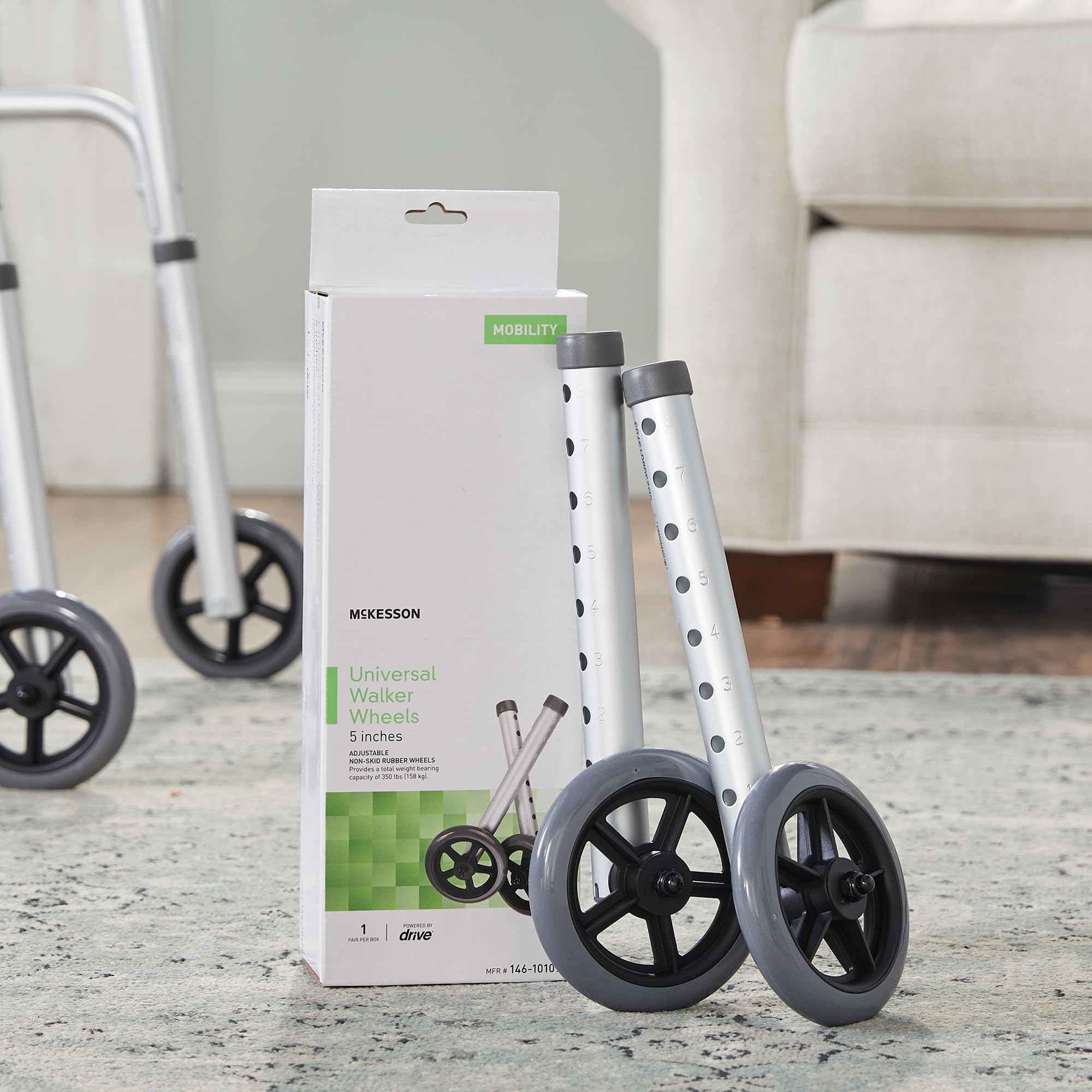 McKesson Universal Walker Wheels, Adjustable, 5 in Caster Wheels, 1 Pair