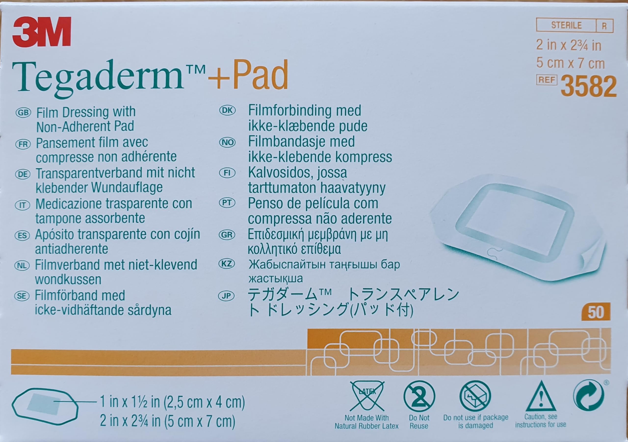 Tegaderm 3582 Bandages, Pad 3M, 5 cm x 7 cm (Pack of 50)