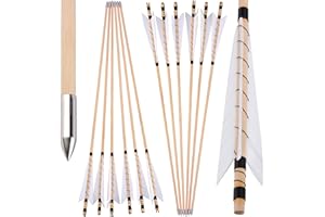 32" Archery Wooden Arrows Traditional Hunting Arrows Wooden Arrow Shaft with 5" Natural Feather Wooden Arrows for Recurve Bow