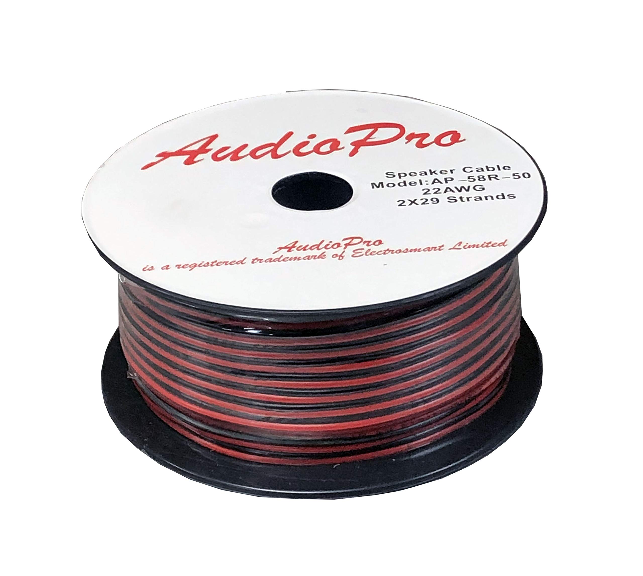 AudioPro® Speaker Cable Wire 22 AWG (2 x 29 Strands) Select 25m or 50m Reel Colour White/Clear Transparent HiFi Home Audio Surround Sound etc (50m Reel, Red & Black)