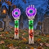 Halloween Decorations Outdoor, 2 Packs Skeleton Hands for Halloween Decor | Battery Operated Halloween Purple Eyeball Lights for Graveyard Tombstones Outdoor Hallowween Party Yard Decorations