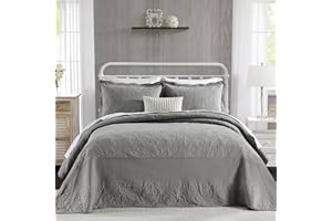 SahSahCasa 100% Cotton 120"x102" Bedspread, Oversized Queen Bedspread Coverlet Quilt Set, Queen Quilted Bedspread Extra Large Quilt, Embroidery Bedding XL Bed Spread Lightweight Comforter, Gray