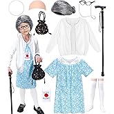 Boutrele 11 Pcs Old Lady Costume for Kids,100 Days of School Costume Girls,Granny Grandma Costumes Kids Accessories
