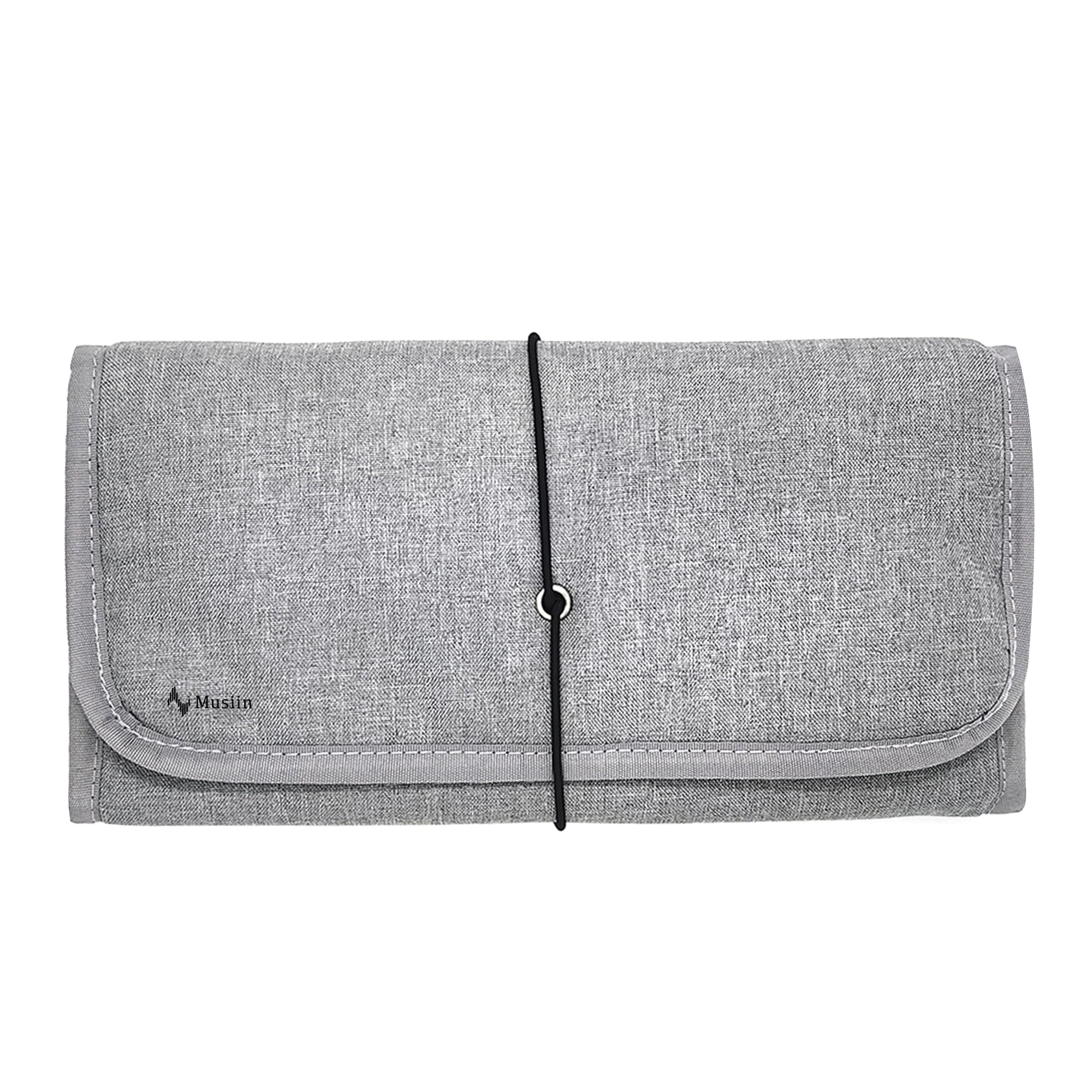 Musiin Guitar Accessory Portable Case, Hanging Hook Foldable Multi-Pocket Design for Picks, Strings, Capo, Straps and Accessories, Fits in Gig Bags, Essential for Guitarists and Musicians (Light Grey)