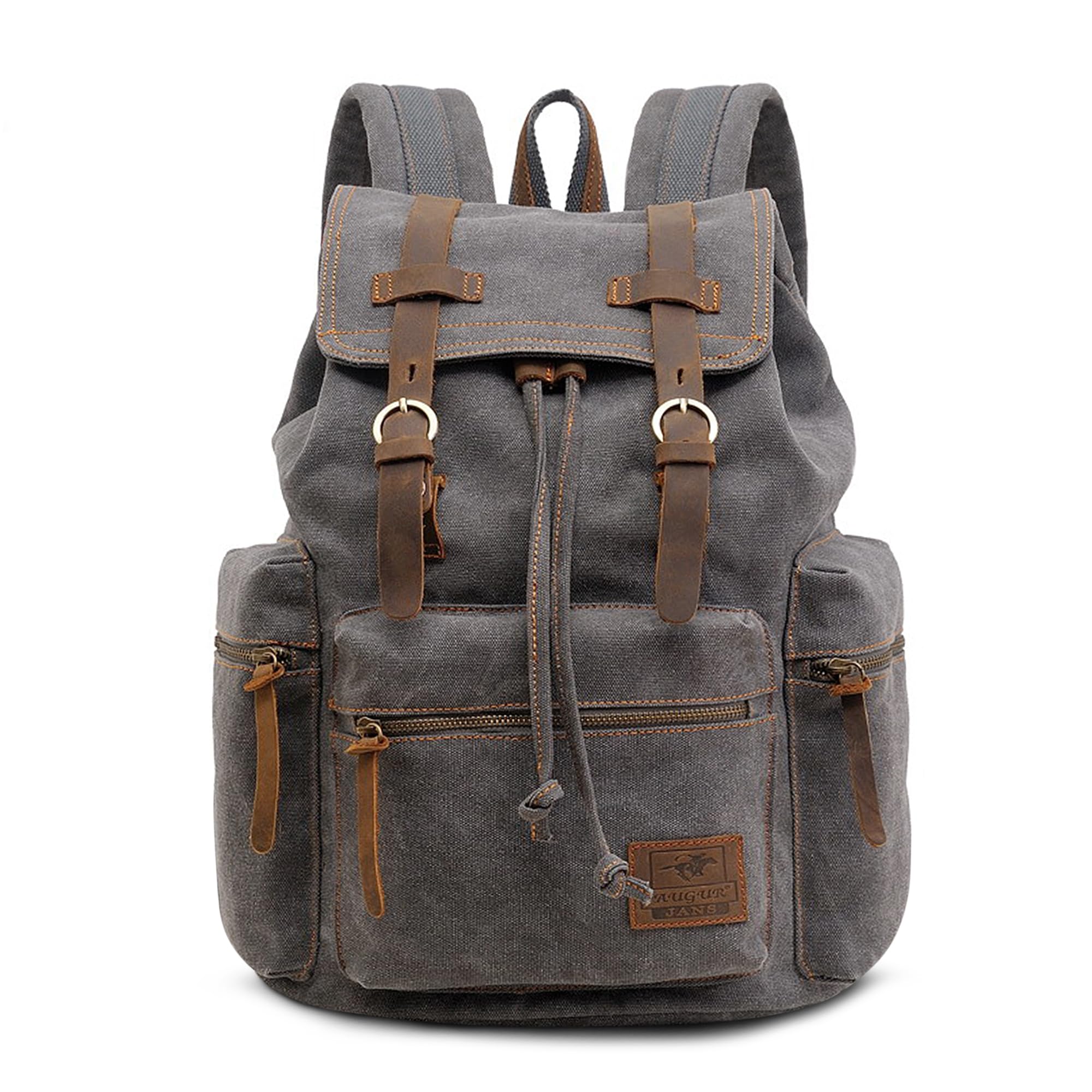 VARLIVOO Vintage Men Backpack College Daypack Men Knapsack 15.6" inch Laptop Travel Commute Camping Canvas Grey A