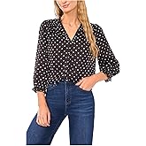 CeCe Women's V-Neck 3/4 Sleeve Button Front Top