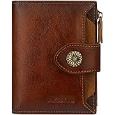 MKSSKEN RFID Wallet Women,Bifold Leather Womens Wallet,Compact Designer Carteras Para Mujer Card Holder with Removable ID Window(darkbrown)