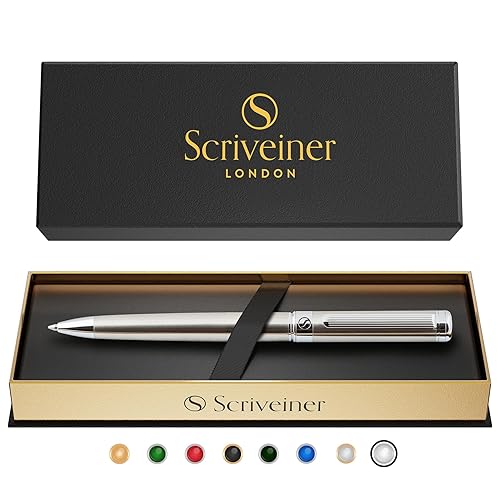 Scriveiner Stainless Steel Ballpoint Pen Stunning Luxury Pen with  Stainless Steel Finish, Schmidt Black Refill, Best Ball Pen Gift Set for  Men