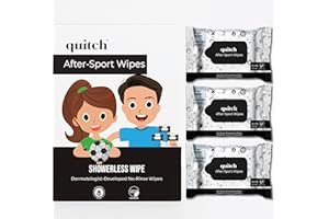 Quitch After-Sport Wipe Unscented Shower Body Wipe for Kids & Baby, Plastic-Free, Plant-based, Aluminum-Free Natural Deodorant, Sensitive Skin Towelettes, No Rinse, Travel-Friendly Camping Essential