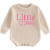 PUHHAPIEY Baby Girl Fall Winter Clothes Newborn She's Here Bow Embroidery Knit Sweater Romper Warm Casual Bodysuit