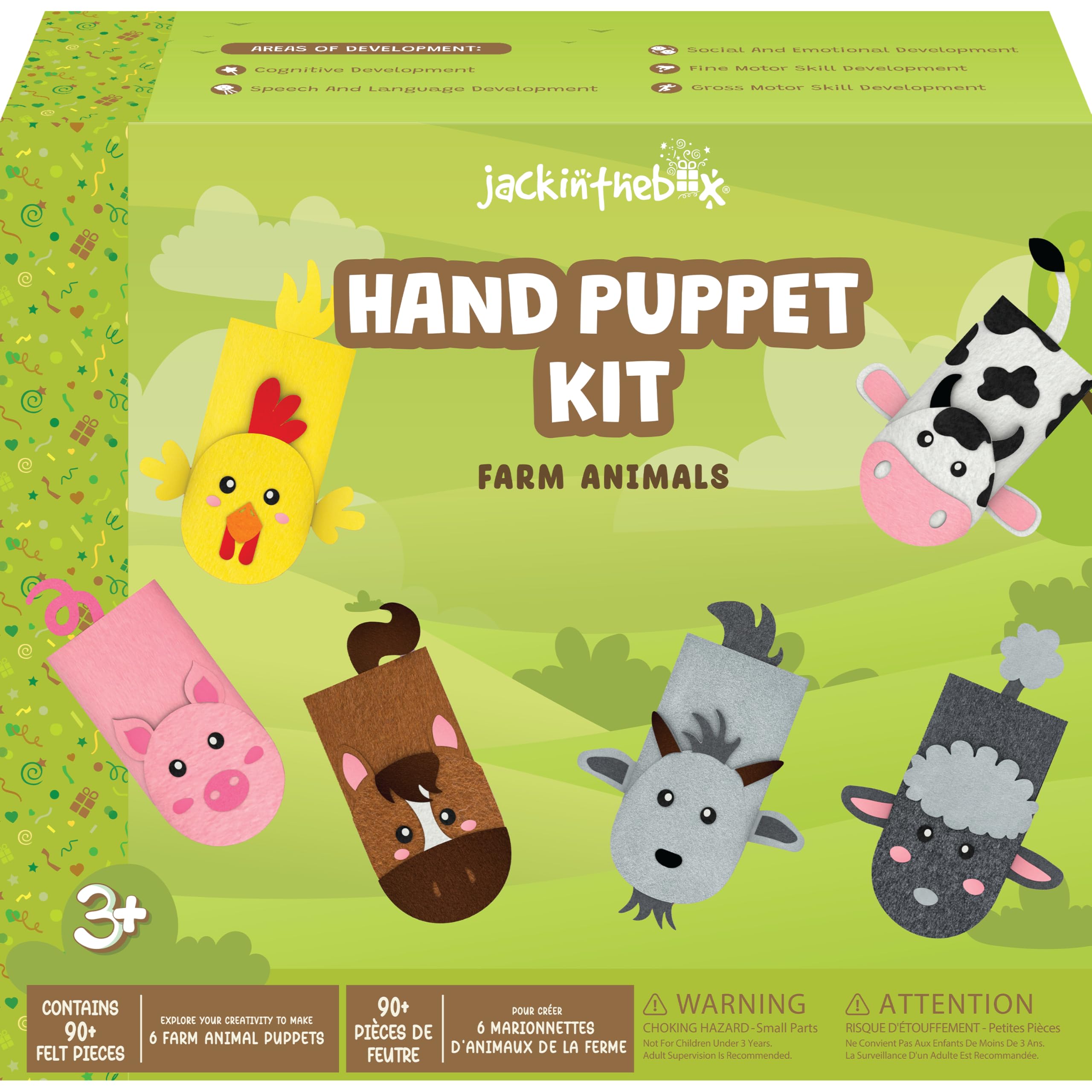 jackinthebox Hand Puppet Making Kit - 6 Farm Animals Felt Puppet Craft Kit for Kids, Great Craft Gifts for Kids Ages 4-8 Years to Make Your Own Puppets.