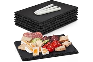 Slate Cheese Boards, MAPRIAL 6 Pack 8.8 x 6 Inch Small Slate Plates Charcuterie Boards Serving Tray Rectangle Black Stone Pla