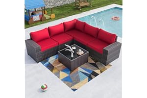 Kullavik 6PCS Outdoor Patio Furniture Set PE Wicker Rattan Sectional Sofa Patio Conversation Sets,Red