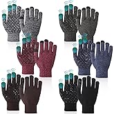 Zhehao 6 Pairs Kids Warm Knitted Winter Gloves Bulk Stretch Touchscreen Brushed and Thickened Elastic Cuff Texting Gloves for Boys Girls