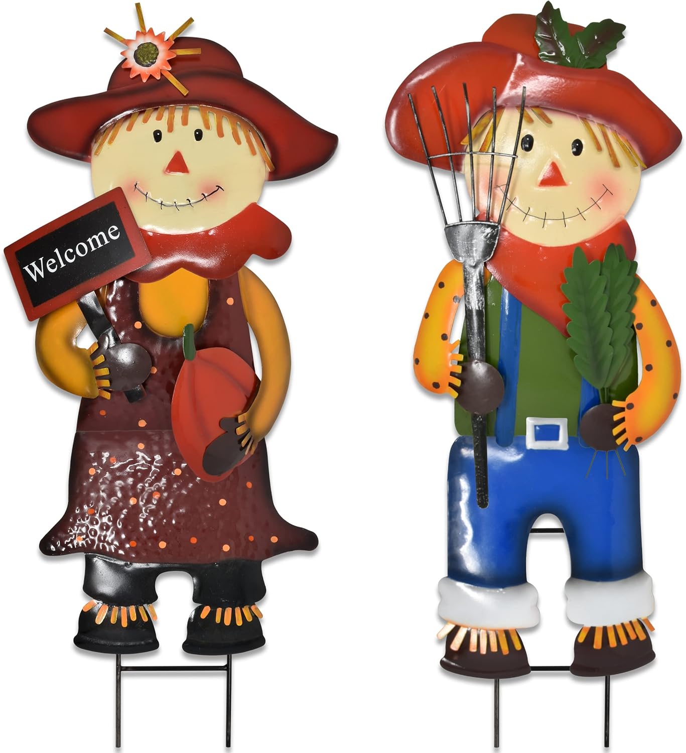Decorative Garden Stakes - Thanksgiving Scarecrow Yard Stakes Decorations Set of 2 Metal Harvest Scarecrows Girl & Boy Figurine Garden Stake Signs Outdoor Welcome Holiday Fall Decor 34